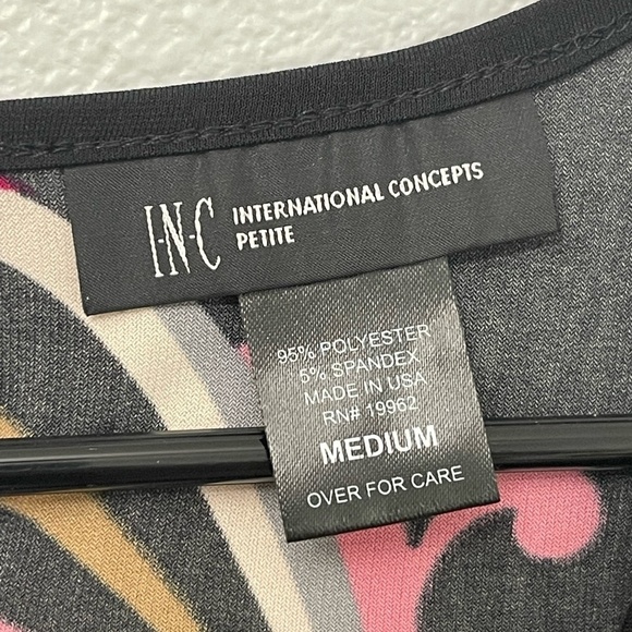 INC International Concepts Paisley 3/4 Bell Sleeve Pink Black Blouse Size M P - Picture 7 of 8